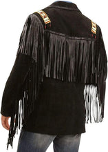 Load image into Gallery viewer, Bestzo Men's Western Eagle Cowboy Fringed & Boned Suede Leather Jacket Black XS-5XL