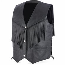 Load image into Gallery viewer, Men's Black Western Cowboy Leather Biker Vest Fringe Detail XS-5XL