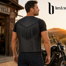 Load image into Gallery viewer, Men's Black Western Cowboy Leather Biker Vest Fringe Detail XS-5XL