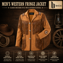 Load image into Gallery viewer, Western Leather Jackets for Men Cowboy Leather Jacket and Fringe Beaded Coat Suede Leather shirt