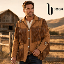 Load image into Gallery viewer, Western Leather Jackets for Men Cowboy Leather Jacket and Fringe Beaded Coat Suede Leather shirt