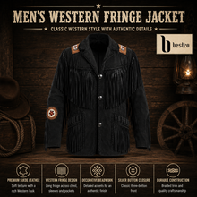 Load image into Gallery viewer, Men's Western Cowboy Suede Leather Jacket Fringe Beaded Black