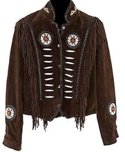 Load image into Gallery viewer, Western Leather Jackets for Women Cowgirl Leather Fringe Beaded Coat Suede Leather shirt