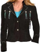 Load image into Gallery viewer, Western Leather Jackets for Women Cowgirl Leather Fringe Beaded Coat Suede Leather shirt