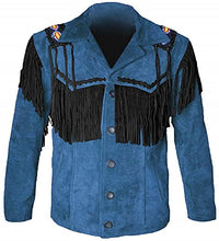 Load image into Gallery viewer, Western Leather Jackets for Men Cowboy Leather Jacket and Fringe Beaded Coat Suede Leather shirt