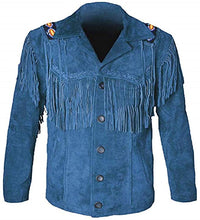 Load image into Gallery viewer, Western Leather Jackets for Men Cowboy Leather Jacket and Fringe Beaded Coat Suede Leather shirt