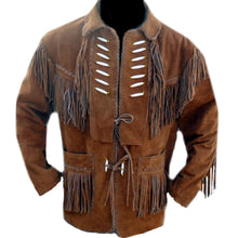 Load image into Gallery viewer, Western Leather Jackets for Men Cowboy Leather Jacket and Fringe Beaded Coat Suede Leather shirt