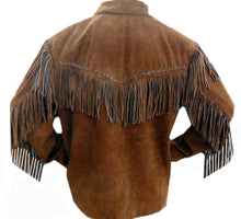 Load image into Gallery viewer, Western Leather Jackets for Men Cowboy Leather Jacket and Fringe Beaded Coat Suede Leather shirt