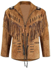 Load image into Gallery viewer, Western Leather Jackets for Men Cowboy Leather Jacket and Fringe Beaded Coat Suede Leather shirt