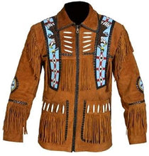 Load image into Gallery viewer, Western Leather Jackets for Men Cowboy Leather Jacket and Fringe Beaded Coat Suede Leather shirt