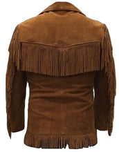 Load image into Gallery viewer, Western Leather Jackets for Men Cowboy Leather Jacket and Fringe Beaded Coat Suede Leather shirt
