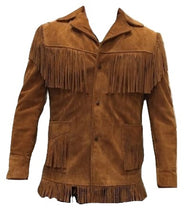 Load image into Gallery viewer, Western Leather Jackets for Men Cowboy Leather Jacket and Fringe Beaded Coat Suede Leather shirt