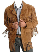 Load image into Gallery viewer, Western Leather Jackets for Men Cowboy Leather Jacket and Fringe Beaded Coat Suede Leather shirt