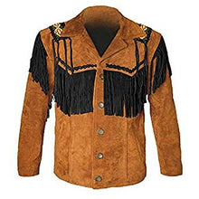Load image into Gallery viewer, Western Leather Jackets for Men Cowboy Leather Jacket and Fringe Beaded Coat Suede Leather shirt