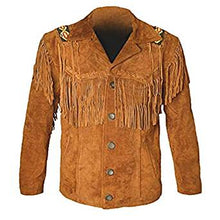 Load image into Gallery viewer, Western Leather Jackets for Men Cowboy Leather Jacket and Fringe Beaded Coat Suede Leather shirt