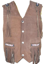 Load image into Gallery viewer, Western Leather Vest for Men Cowboy Leather Jacket and Fringe Beaded Vest Suede Leather