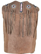 Load image into Gallery viewer, Western Leather Vest for Men Cowboy Leather Jacket and Fringe Beaded Vest Suede Leather