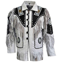 Load image into Gallery viewer, Western Leather Jackets for Men Cowboy Leather Jacket and Fringe Beaded Coat Suede Leather shirt