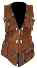 Load image into Gallery viewer, Western Leather Vest for Women Cowgirl Leather Fringe Beaded Coat Suede Leather shirt
