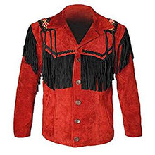 Load image into Gallery viewer, Western Leather Jackets for Men Cowboy Leather Jacket and Fringe Beaded Coat Suede Leather shirt
