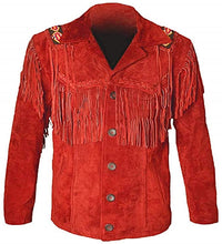 Load image into Gallery viewer, Western Leather Jackets for Men Cowboy Leather Jacket and Fringe Beaded Coat Suede Leather shirt