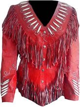 Load image into Gallery viewer, Western Leather Jackets for Women Cowgirl Leather Fringe Beaded Coat Suede Leather shirt