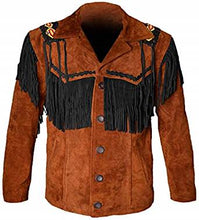 Load image into Gallery viewer, Western Leather Jackets for Men Cowboy Leather Jacket and Fringe Beaded Coat Suede Leather shirt