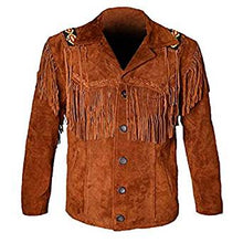 Load image into Gallery viewer, Western Leather Jackets for Men Cowboy Leather Jacket and Fringe Beaded Coat Suede Leather shirt