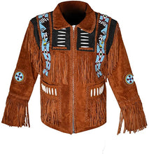 Load image into Gallery viewer, Western Leather Jackets for Men Cowboy Leather Jacket and Fringe Eagle Beaded Coat Suede Leather shirt