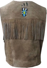 Load image into Gallery viewer, Western Leather Vest for Men Cowboy Leather Jacket and Fringe Beaded Vest Suede Leather