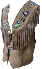 Load image into Gallery viewer, Western Leather Vest for Men Cowboy Leather Jacket and Fringe Beaded Vest Suede Leather