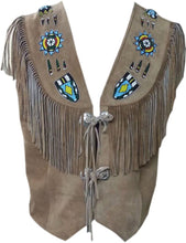 Load image into Gallery viewer, Western Leather Vest for Men Cowboy Leather Jacket and Fringe Beaded Vest Suede Leather