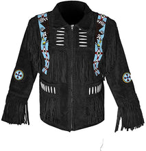 Load image into Gallery viewer, Western Leather Jackets for Men Cowboy Leather Jacket and Fringe Eagle Beaded Coat Suede Leather shirt