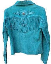 Load image into Gallery viewer, Western Leather Vest for Women Cowgirl Leather Fringe Beaded Coat Suede Leather shirt