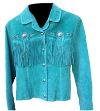 Load image into Gallery viewer, Western Leather Vest for Women Cowgirl Leather Fringe Beaded Coat Suede Leather shirt