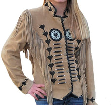 Load image into Gallery viewer, Western Leather Jackets for Women Cowgirl Leather Fringe Beaded Coat Suede Leather shirt