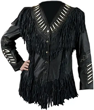 Load image into Gallery viewer, Western Leather Jackets for Women Cowgirl Leather Fringe Beaded Coat Suede Leather shirt