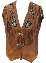 Load image into Gallery viewer, Western Leather Vest for Men Cowboy Leather Jacket and Fringe Beaded Vest Suede Leather