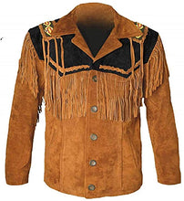 Load image into Gallery viewer, Western Leather Jackets for Men Cowboy Leather Jacket and Fringe Beaded Coat Suede Leather shirt