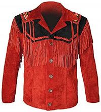 Load image into Gallery viewer, Western Leather Jackets for Men Cowboy Leather Jacket and Fringe Beaded Coat Suede Leather shirt