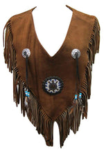Load image into Gallery viewer, Western Leather Vest for Women Cowgirl Leather Fringe Beaded Coat Suede Leather shirt