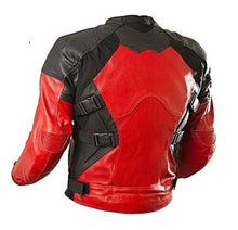 Load image into Gallery viewer, BESTZO Men&#39;s Motorcycle Real Leather Deadpool Motorbike Leather Jacket Black Red
