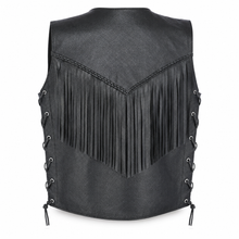 Load image into Gallery viewer, Men's Black Western Cowboy Leather Biker Vest Fringe Detail XS-5XL
