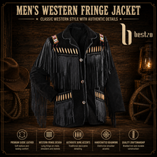 Load image into Gallery viewer, Western Black Suede Jacket Bones &amp; Beadwork Fringe  Genuine BESTZO Black

