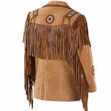 Load image into Gallery viewer, Western Leather Jackets for Men Cowboy Leather Jacket and Fringe Beaded Coat Suede Leather shirt
