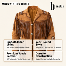 Load image into Gallery viewer, Western Leather Jackets for Men Cowboy Leather Jacket and Fringe Beaded Coat Suede Leather shirt
