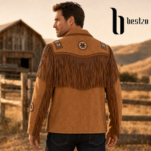Load image into Gallery viewer, Western Leather Jackets for Men Cowboy Leather Jacket and Fringe Beaded Coat Suede Leather shirt
