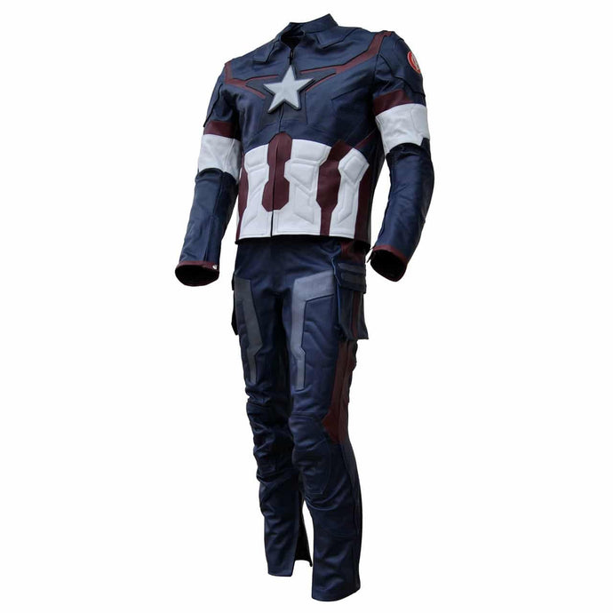 Bestzo Men's Fashion Motorbike Age of Ultron Real Leather Captain America Steve Rogers Motorcycle Leather Suit