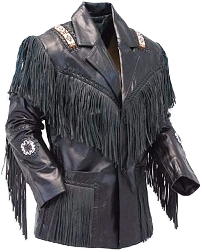 Men's Fashion Western Genuine Cowboy Jacket Native American Wears Fringed & Beaded Jacket Real Leather