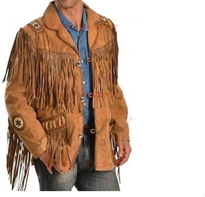 Western Leather Jackets for Men Cowboy Leather Jacket and Fringe Beaded Coat Suede Leather shirt